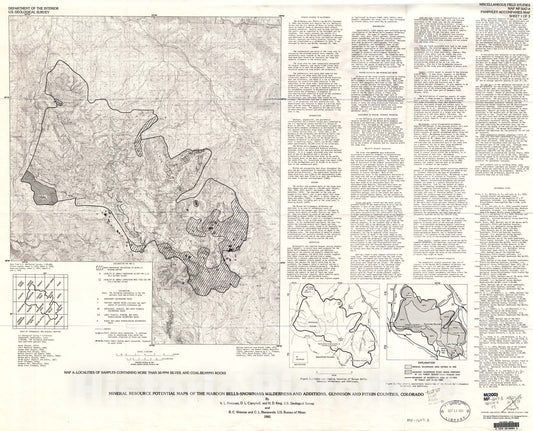 Map : Mineral resource potential maps of the Maroon Bells-Snowmass Wilderness and additions, Gunnison and Pitkin Counties, Colorado, 1985 Cartography Wall Art :
