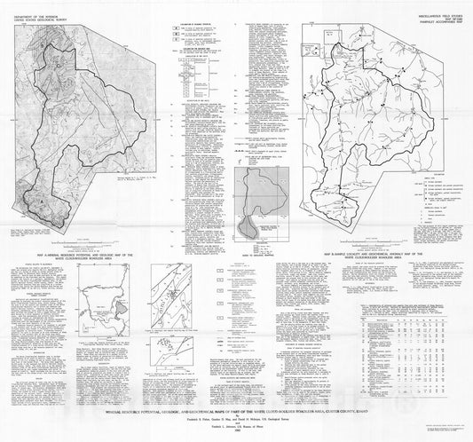 Map : Mineral resource potential, geologic, and geochemical maps of part of the White Cloud-Boulder Roadless Area, Custer County, Idaho, 1983 Cartography Wall Art :