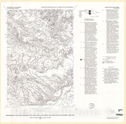 Map : Photogeologic and reconnaissance geologic map of the Big Hill quadrangle, Custer County, Montana, 1984 Cartography Wall Art :