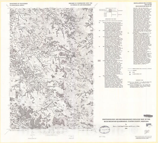 Map : Photogeologic and reconnaissance geologic map of the Buck Mountain quadrangle, Custer County, Montana, 1984 Cartography Wall Art :