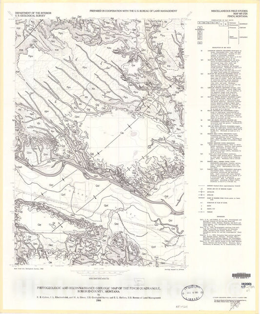 Map : Photogeologic and reconnaissance geologic map of the Finch quadrangle, Rosebud County, Montana, 1984 Cartography Wall Art :