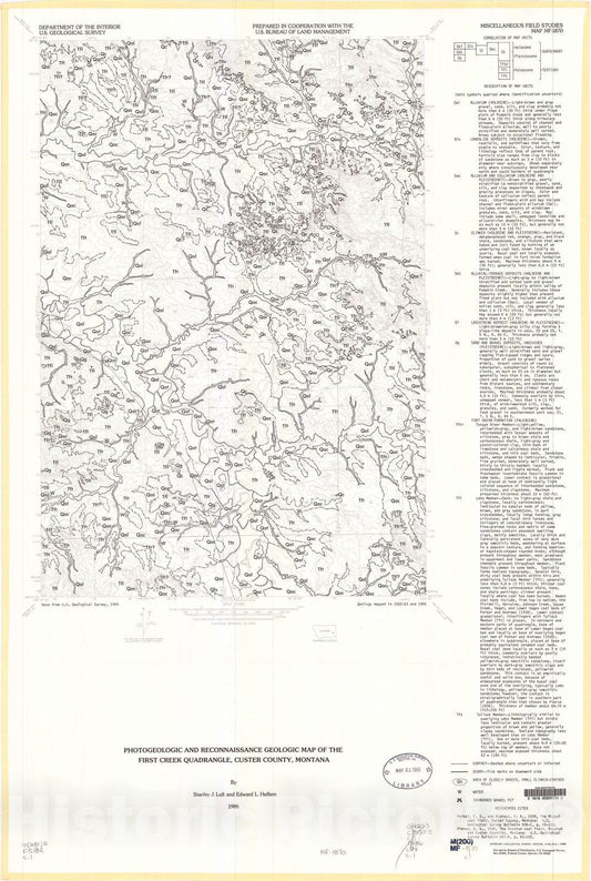 Map : Photogeologic and reconnaissance geologic map of the First Creek quadrangle, Custer county, Montana, 1986 Cartography Wall Art :