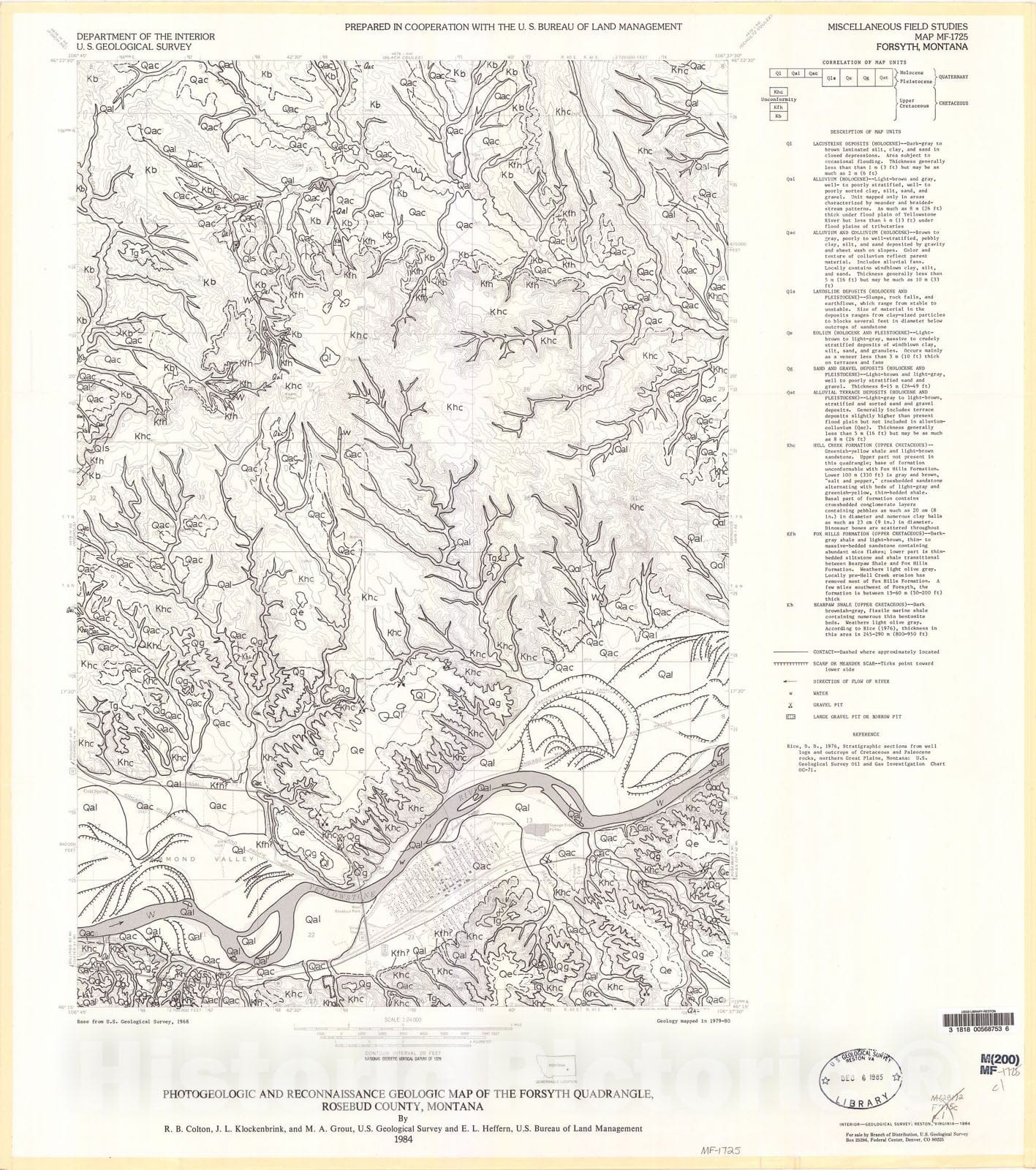 Map : Photogeologic and reconnaissance geologic map of the Forsyth quadrangle, Rosebud County, Montana, 1984 Cartography Wall Art :