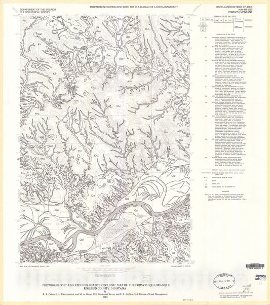 Map : Photogeologic and reconnaissance geologic map of the Forsyth quadrangle, Rosebud County, Montana, 1984 Cartography Wall Art :