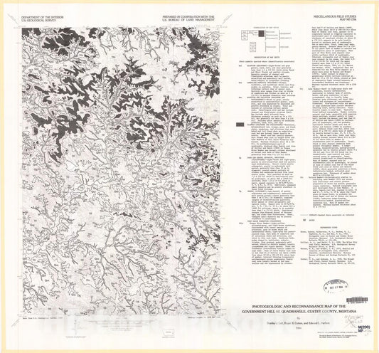 Map : Photogeologic and reconnaissance geologic map of the Government Hill SE quadrangle, Custer County, Montana, 1984 Cartography Wall Art :