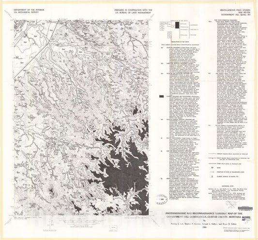 Map : Photogeologic and reconnaissance geologic map of the Government Hill quadrangle, Custer County, Montana, 1984 Cartography Wall Art :