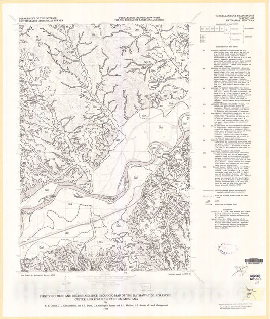 Map : Photogeologic and reconnaissance geologic map of the Hathaway quadrangle, Custer and Rosebud Counties, Montana, 1983 Cartography Wall Art :