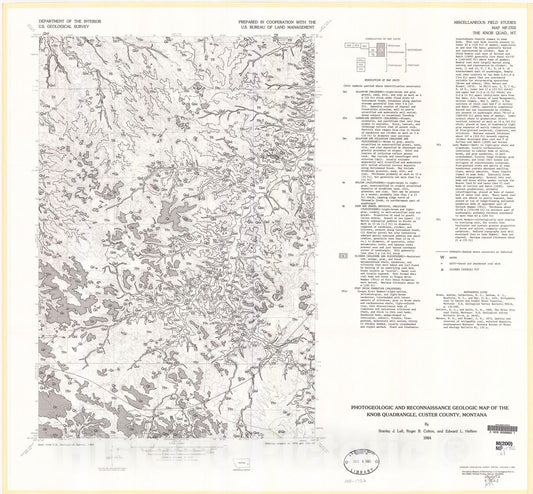Map : Photogeologic and reconnaissance geologic map of The Knob quadrangle, Custer County, Montana, 1984 Cartography Wall Art :