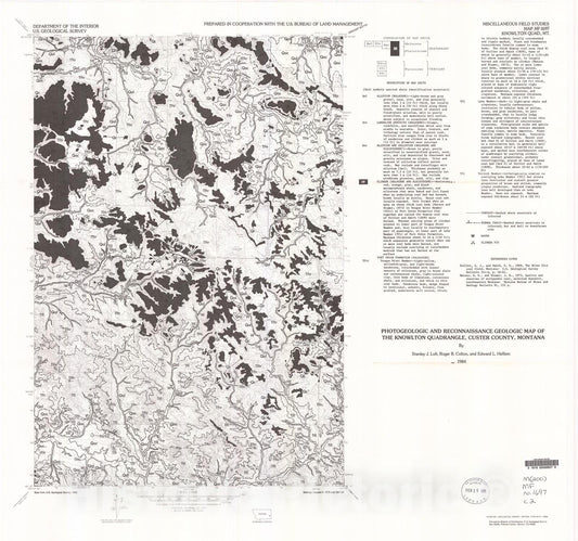 Map : Photogeologic and reconnaissance geologic map of the Knowlton quadrangle, Custer County, Montana, 1984 Cartography Wall Art :