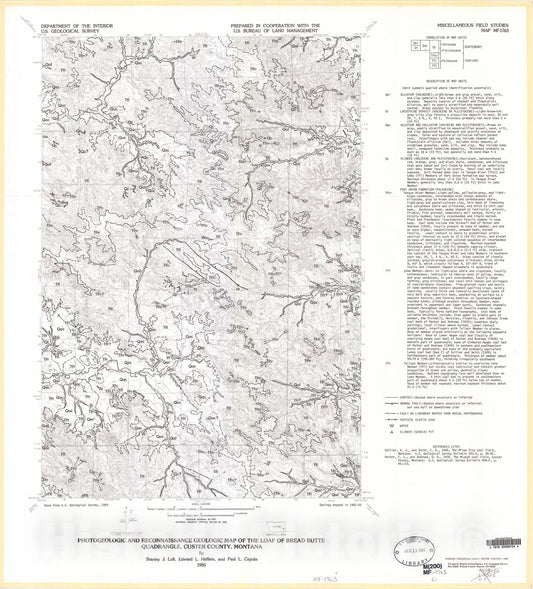 Map : Photogeologic and reconnaissance geologic map of the Loaf Of Bread Butte quadrangle, Custer County, Montana, 1985 Cartography Wall Art :