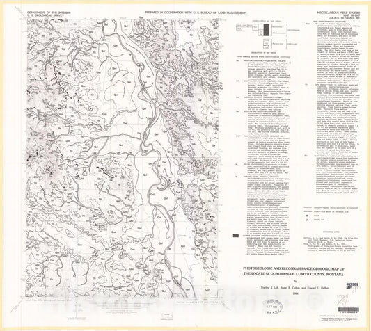 Map : Photogeologic and reconnaissance geologic map of the Locate SE quadrangle, Custer County, Montana, 1984 Cartography Wall Art :