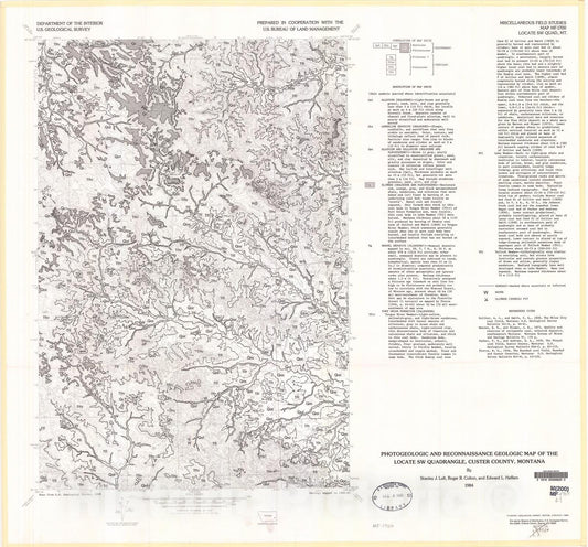 Map : Photogeologic and reconnaissance geologic map of the Locate SW quadrangle, Custer County, Montana, 1984 Cartography Wall Art :