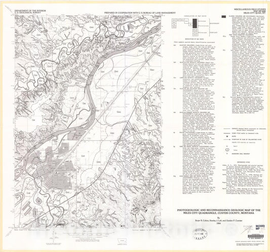 Map : Photogeologic and reconnaissance geologic map of the Miles City quadrangle, Custer County, Montana, 1984 Cartography Wall Art :