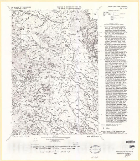 Map : Photogeologic and reconnaissance geologic map of the Mizpah quadrangle, Custer County, Montana, 1985 Cartography Wall Art :