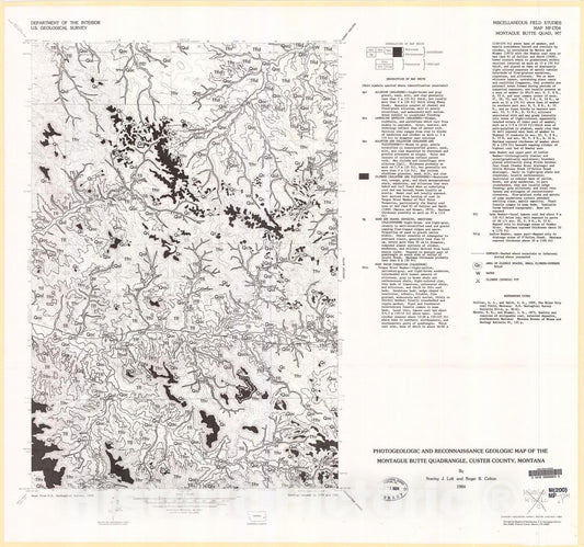 Map : Photogeologic and reconnaissance geologic map of the Montague Butte quadrangle, Custer County, Montana, 1984 Cartography Wall Art :
