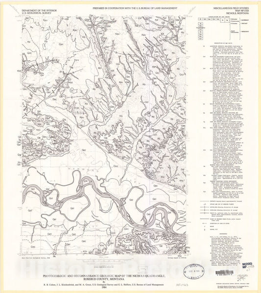 Map : Photogeologic and reconnaissance geologic map of the Nichols quadrangle, Rosebud County, Montana, 1984 Cartography Wall Art :
