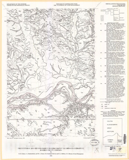 Map : Photogeologic and reconnaissance geologic map of the Orinoco quadrangle, Rosebud County, Montana, 1983 Cartography Wall Art :