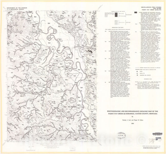 Map : Photogeologic and reconnaissance geologic map of the Paddy Fay Creek quadrangle, Custer County, Montana, 1984 Cartography Wall Art :