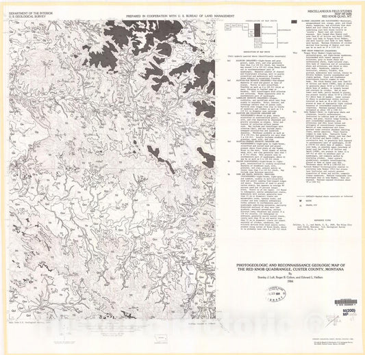 Map : Photogeologic and reconnaissance geologic map of the Red Knob quadrangle, Custer County, Montana, 1984 Cartography Wall Art :