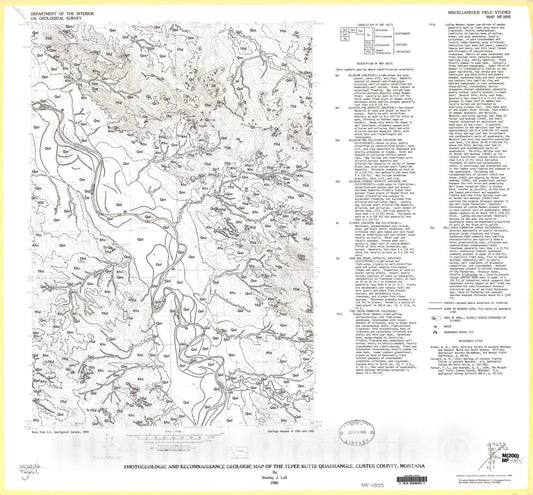 Map : Photogeologic and reconnaissance geologic map of the Tepee Butte quadrangle, Custer County, Montana, 1986 Cartography Wall Art :