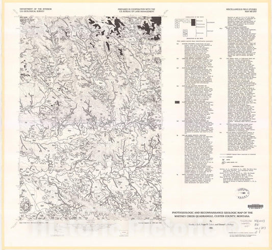 Map : Photogeologic and reconnaissance geologic map of the Whitney Creek quadrangle, Custer County, Montana, 1984 Cartography Wall Art :