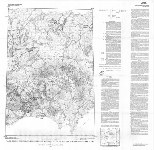 Map : Placer gold of the Solomon, Bendeleben and southern part of the Kotzebue quadrangles, western Alaska, 1988 Cartography Wall Art :