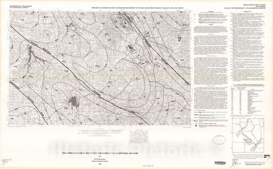Map : Precambrian basement map of the Springfield one degree x two degrees quadrangle, Missouri, one987 Cartography Wall Art :