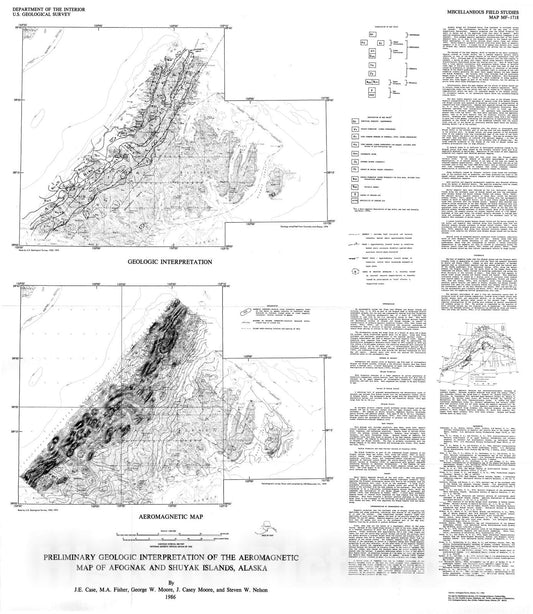 Map : Preliminary geologic interpretation of the aeromagnetic map of Afognak and Shuyak Islands, Alaska, 1986 Cartography Wall Art :