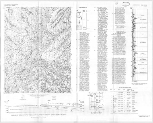 Map : Preliminary geologic map of the Calamity Ridge quadrangle, Rio Blanco County, Colorado, 1984 Cartography Wall Art :