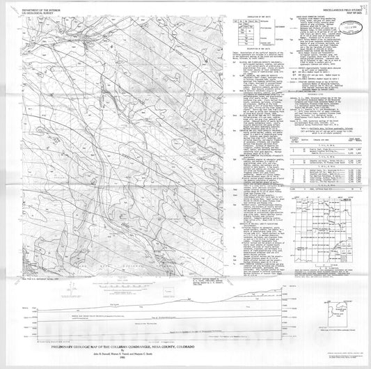 Map : Preliminary geologic map of the Collbran quadrangle, Mesa County, Colorado, 1985 Cartography Wall Art :