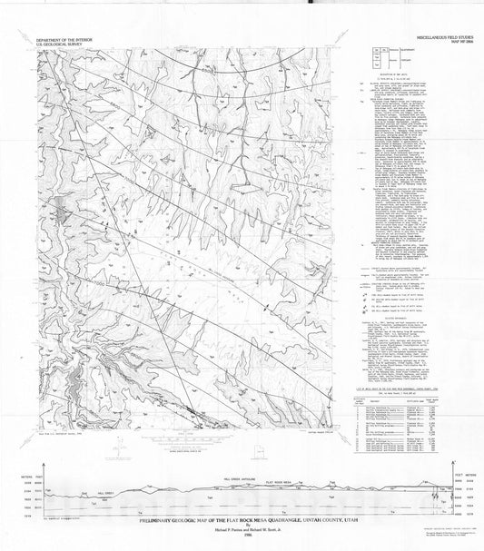 Map : Preliminary geologic map of the Flat Rock Mesa quadrangle, Uintah County, Utah, 1986 Cartography Wall Art :