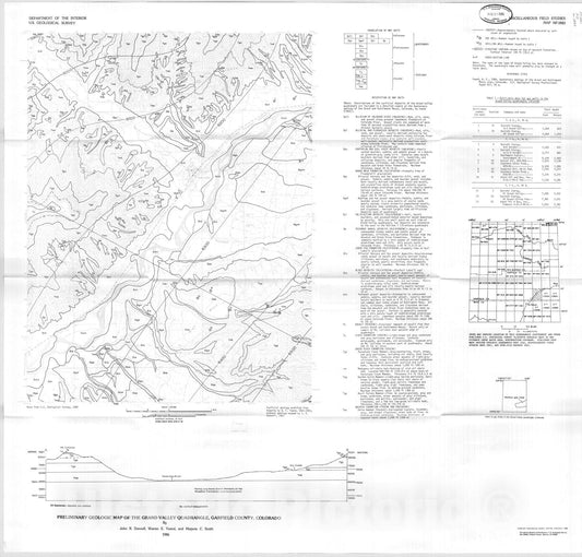 Map : Preliminary geologic map of the Grand Valley quadrangle, Garfield County, Colorado, 1986 Cartography Wall Art :