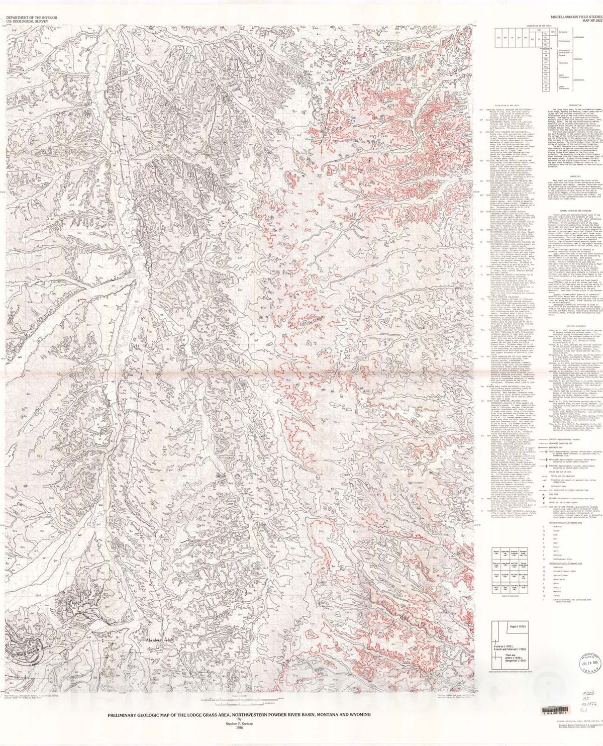 Map : Preliminary geologic map of the Lodge Grass area, northwestern Powder River Basin, Montana and Wyoming, 1986 Cartography Wall Art :