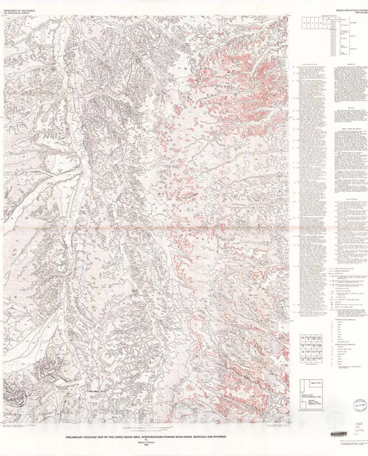 Map : Preliminary geologic map of the Lodge Grass area, northwestern Powder River Basin, Montana and Wyoming, 1986 Cartography Wall Art :