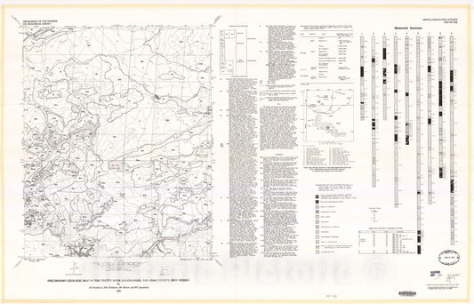 Map : Preliminary geologic map of the Pretty Rock quadrangle, San Juan County, New Mexico, 1985 Cartography Wall Art :