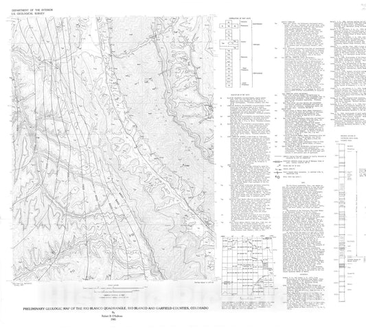 Map : Preliminary geologic map of the Rio Blanco quadrangle, Rio Blanco and Garfield Counties, Colorado, 1985 Cartography Wall Art :