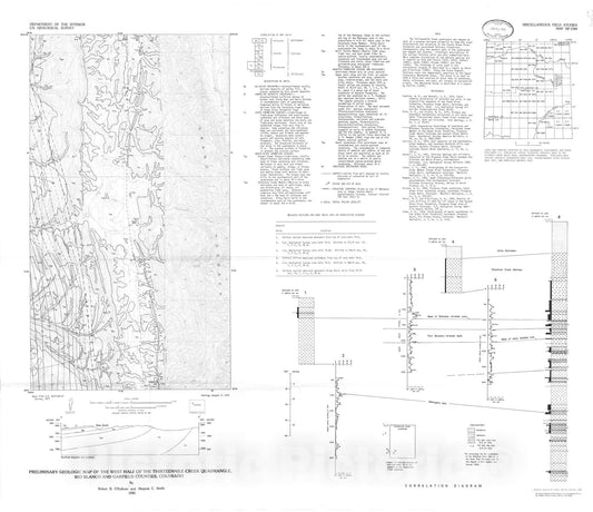 Map : Preliminary geologic map of the west half of the Thirteenmile Creek quadrangle, Rio Blanco and Garfield Counties, Colorado, 1985 Cartography Wall Art :