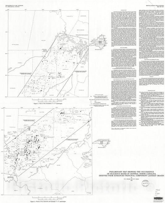 Map : Preliminary map showing the occurrence of siliceous rocks in central North Carolina derived from enhanced principal component landsat images, 1986 Cartography Wall Art :