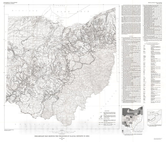 Map : Preliminary map showing the thickness of glacial deposits in Ohio, 1986 Cartography Wall Art :
