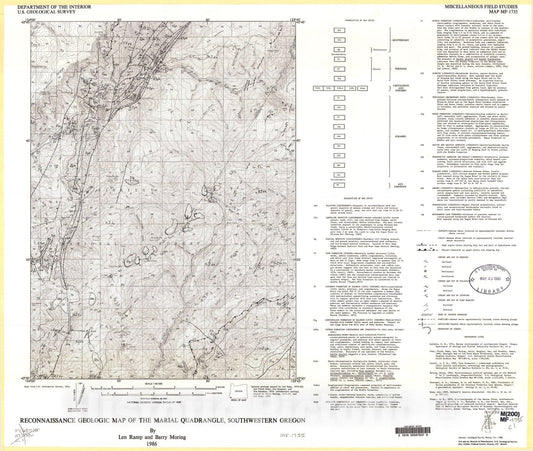Map : Reconnaissance geologic map of the Marial quadrangle, southwestern Oregon, 1986 Cartography Wall Art :