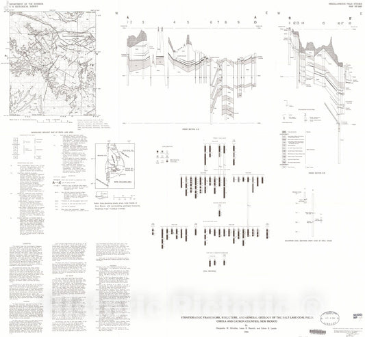 Map : Stratigraphic framework, structure, and general geology of the Salt Lake coal field, Cibola and Catron Counties, New Mexico, 1984 Cartography Wall Art :