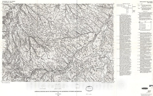 Map : Surficial geologic map of the Sheridan 30[minute] X 60[minute] quadrangle, Wyoming and Montana, 1984 Cartography Wall Art :