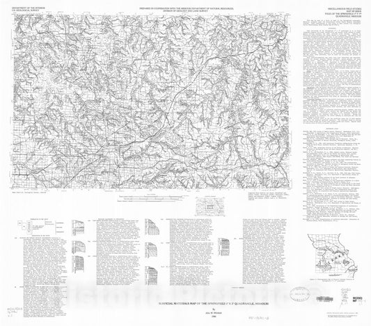 Map : Surficial materials map of the Springfield one degree x two degrees quadrangle, Missouri, one986 Cartography Wall Art :