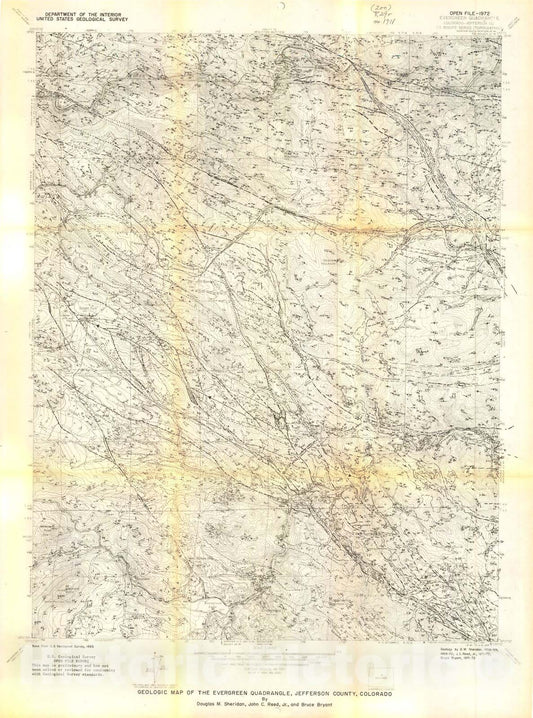 Map : Geologic map of the Evergreen quadrangle, Jefferson County, Colorado, 1972 Cartography Wall Art :