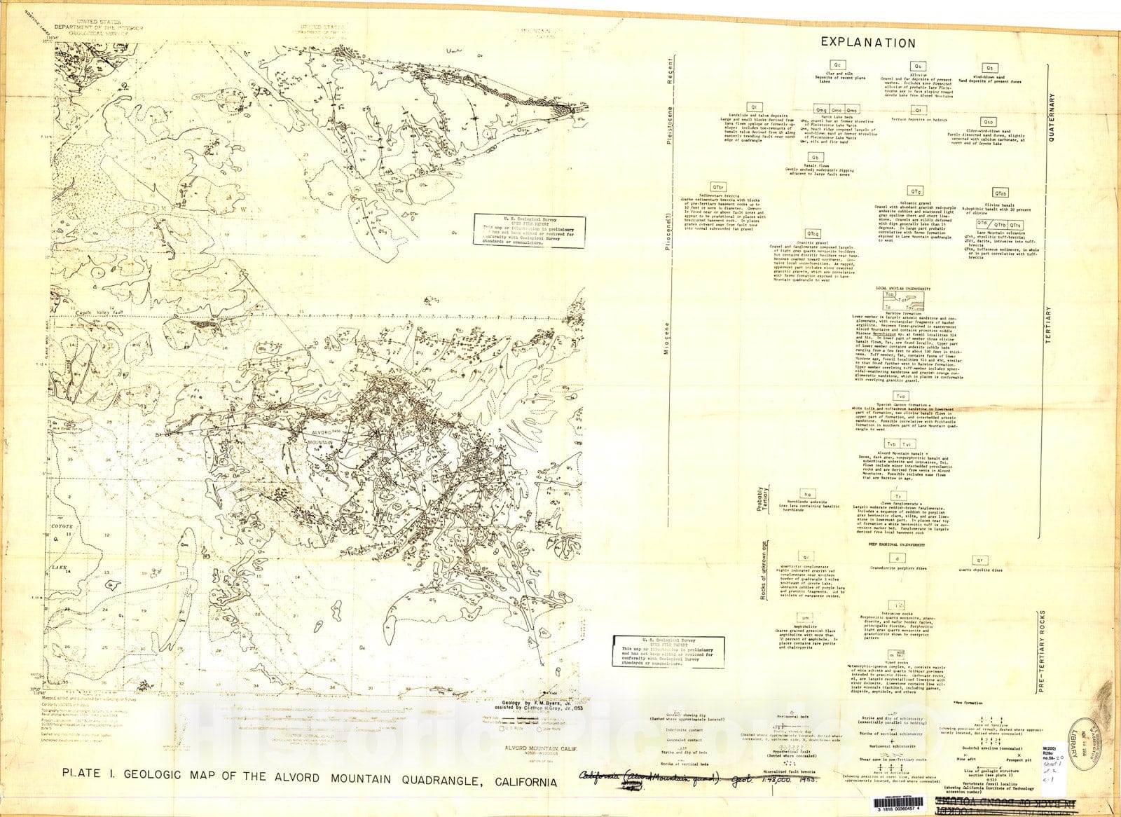 Map : Geology map of the Alvord Mountain quadrangle, California, 1956 Cartography Wall Art :