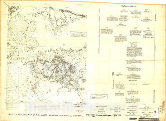 Map : Geology map of the Alvord Mountain quadrangle, California, 1956 Cartography Wall Art :