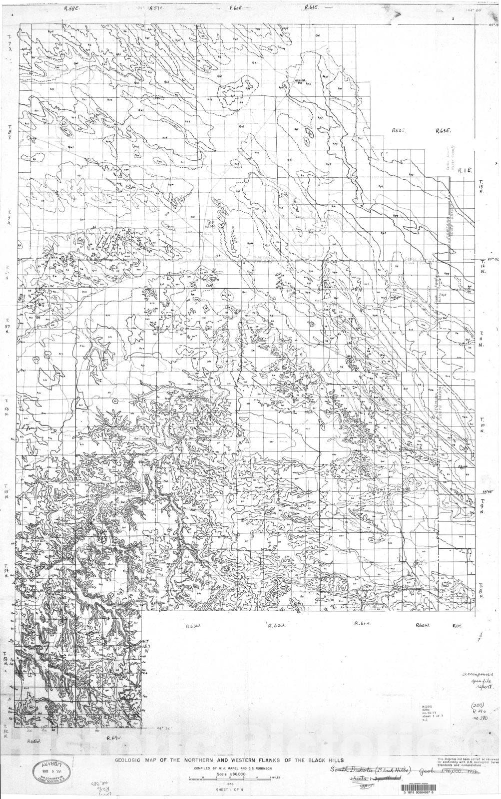 Map : Geologic and structure contour maps of the northern and western flanks of the Black Hills, Wyoming, Montana, and South Dakota, 1956 Cartography Wall Art :