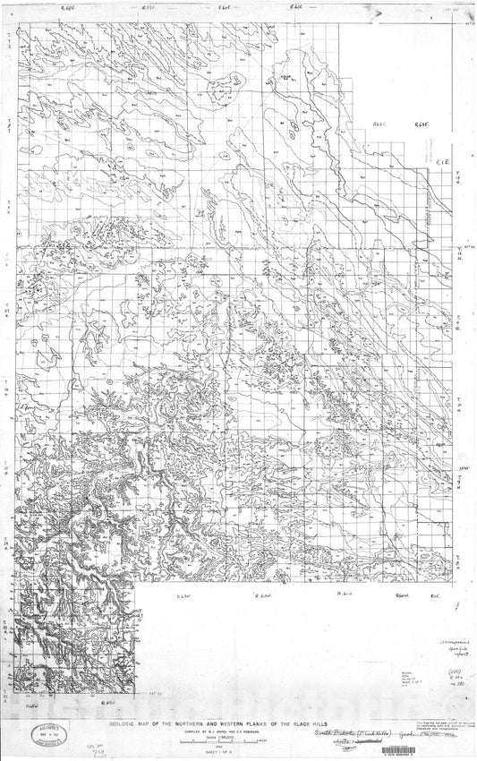 Map : Geologic and structure contour maps of the northern and western flanks of the Black Hills, Wyoming, Montana, and South Dakota, 1956 Cartography Wall Art :