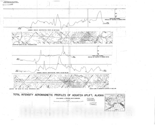 Map : Total intensity aeromagnetic profiles of Hogatza uplift, Alaska, 1957 Cartography Wall Art :