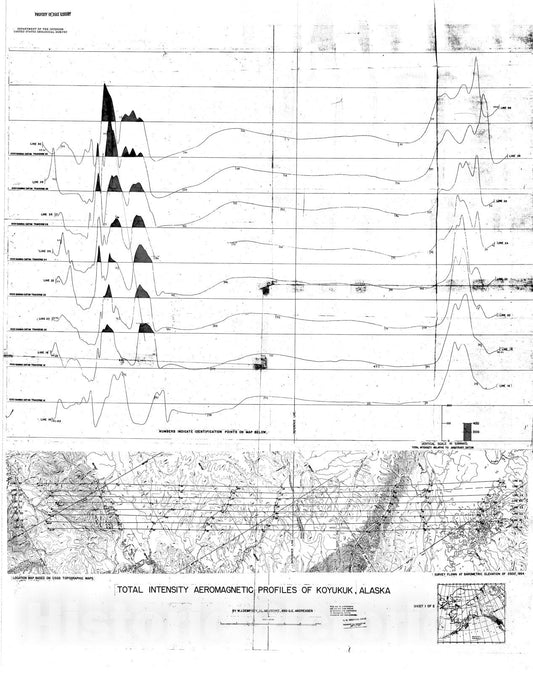 Map : Total intensity aeromagnetic profiles of Koyukuk, Alaska, 1957 Cartography Wall Art :